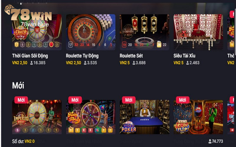 Sòng casino 78win đa dạng game